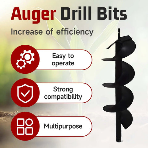 Beast Mode Earth Auger Drill Bits Set showing auger bit with icons for ease of use, compatibility, and multipurpose functionality.
