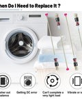 4 Pack DC97-05280S Suspension Rod Washer Damper Kit For WA48H7400 Series Washers Tub Stabilizer To Minimize Vibration During Spin Easy Install Replacement Kit For Unbalanced Loads shown next to washer machine diagrams.