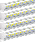 Four 8 Foot T8 LED Shop Light Kits 120W 12,000 Lumens 6500K Daylight White V Shape 4 Rows With Integrated Clear Cover Linkable Fixture