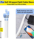 313 Piece Cable Management Kit With 67 Adhesive Clips And 22 Reusable Straps For Desk TV Office And Home Tangle Free Cord Organizer, 4 Split Cable Sleeves, 200 Nylon Zip Ties, 20 Mounts, White showing 4 pcs split cable sleeves and dimensions.