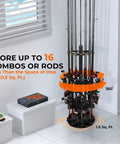 V16 Rotating Fishing Rod Holder For Garage Storage, 360 Degree Base, Holds Up To 16 Rods Or Combos, Space Saving Floor Rack