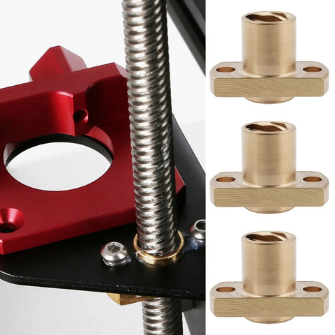 Six Pack T8 Lead Screw Trapezoidal Nuts 2mm Pitch 8mm Lead For Ender 3 CR10 CR10S 3D Printer Brass Copper Nut With High Wear Resistance And Smooth Movement, showing brass nuts and lead screw setup