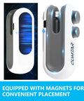 Two angles of 2 In 1 Bag Sealer With Cutter And Magnet, Rechargeable Vacuum Seal Machine, white with dark details, blue LED lights
