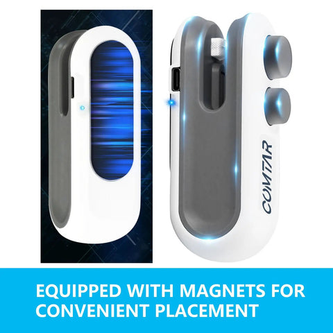 Two angles of 2 In 1 Bag Sealer With Cutter And Magnet, Rechargeable Vacuum Seal Machine, white with dark details, blue LED lights