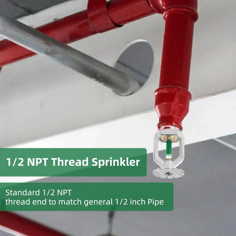 6 Pack Tough As Nails Quick Response Pendent Fire Sprinkler Heads Rock Solid Brass Body 199F High Temp Activation Half Inch NPT Thread Dope Setup For Home Kitchen Heavy Duty Safety, mounted 1/2 NPT thread sprinkler.