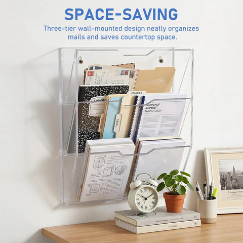 Durable Mail Sorter Organizer For Office And School Desk Rack For Letters And Documents mounted on wall, holding mail