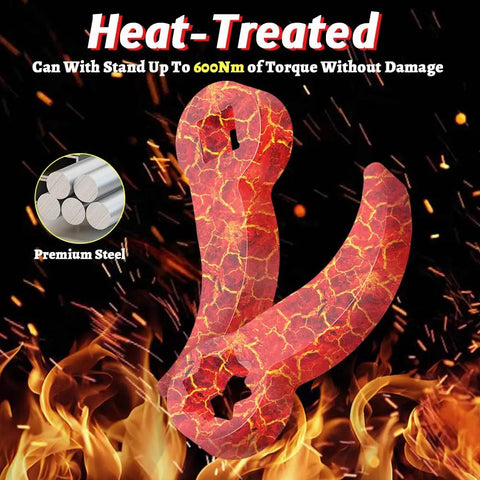 Heat-treated crowbar adapter head set in fiery design, showcasing durability for tight spaces with half shaft removal and car repair.