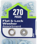 Flat And Lock Washer Set 270 Piece Zinc Plated Assortment In Reusable Plastic Organizer, front view with washers visible