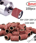 Kickass One Hundred Piece Drum Sanding Kit With Hella Efficient One Eighth Inch Mandrels And Polishing Bands For Rotary Tool Metal Derusting and Smooth Grinding Finish That Will Crush Any Surface Prep Job, showing 8mm sanding drums and mandrels.