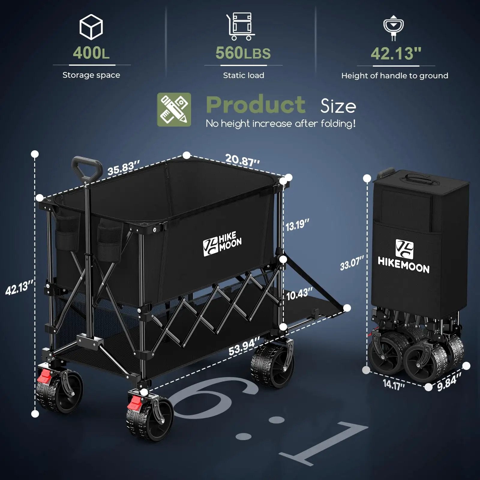 Double Decker Wagon 54'' Tailgate, 560lbs Cart ✓
