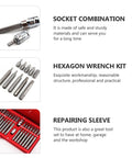 Heavy Duty Hexagon Wrench Set With Ratchet Socket Combo Featuring Spline And Star Bits Solid Metric Driver Kit in red case.