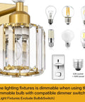 Crystal 3 Light Vanity Light With Gold Finish For Bathroom, Over Mirror Modern Wall Sconce Fixture, dimmable bulb options