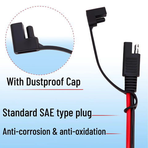 Beefy Sae To O Ring Terminal Connectors Paired With Sae Battery Wiring Setup Featuring Dual 2 Foot 2 Pin Harnesses At 16 Awg Copper Core, showing standard SAE plug with dustproof cap.