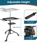 Rolling Tool Cart With Adjustable Height Work Table On Wheels, 2 Tool Tray Holders, 24-35 inch height, heavy-duty metal