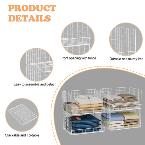 Stackable Closet Organizers And Foldable Storage Baskets Keep Your Wardrobe Looking Slick With These Spacious Clothes Drawer Bins In Fresh White, showing durable iron, easy to assemble.