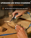 Top Notch Mini Cordless Rotary Tool Accessory Kit With 42 Pieces And 5 Speed Pen Sized Grinder used for detailed engraving on wood.