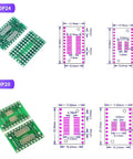 80 Pack PCB Proto Board Kit SMD To DIP Converter Adapter SOP24 SOP20 Layout with pin measurements and converters view.