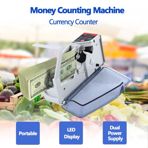 Ultra Portable Money Counter Mini Bill Cash Counting Machine with UV verification on market background