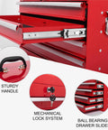 Detailed view of Badass 21 Inch Auto Lock Rolling Tool Chest With Ball Bearing Slides showcasing sturdy handle and drawer lock system.