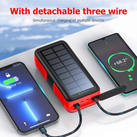 63200mAh Solar Power Bank With Dual Outputs And Inputs Hand Crank Emergency Charger charging two devices simultaneously