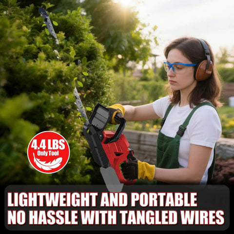 Person using Milwaukee 18V Cordless Hedge Trimmer Tool Only, 20 Inch Blade, 180 Degree Rotatable Head in garden