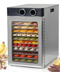 Top Shelf Electric Food Dehydrator With Twelve Built Tough Stainless Steel Trays For Quick 1200 Watt Drying Of Fresh Produce and jerky.
