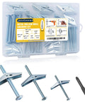 Heavy Duty Toggle Bolts For Drywall Hollow Wall Anchors Kit With Driver Bit, 30 Sets, Wing Nut Design, 3 Sizes with Packaging