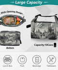 Cowboy Desert Inspired Insulated Lunch Bag With Horse Ride Design showing wide opening, large capacity, and cactus scene