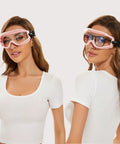 Model wearing Over Glasses Safety Goggles With Anti Fog Clear Lens, ANSI Z87.1 Eye Protection For Lab Work And Industrial Use