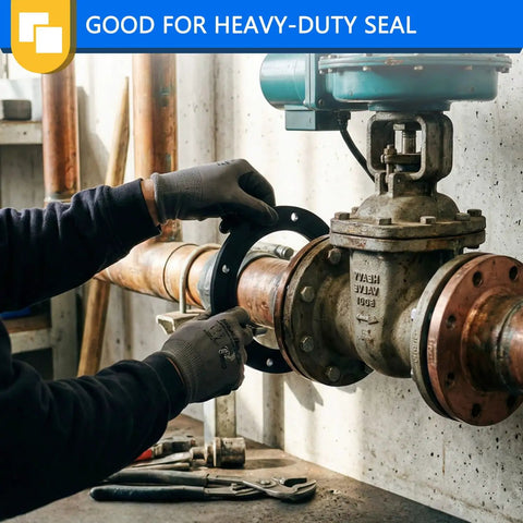 Two Layer Fabric Reinforced Neoprene Rubber Sheets Half Inch Thick Twelve Inch Wide Twelve Inch Long Heavy Duty Gasket Material being installed on pipe