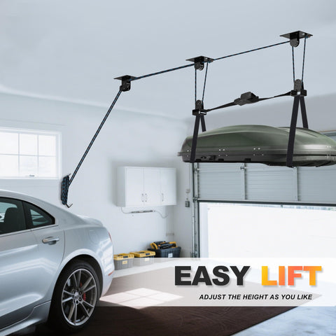 Ceiling Hoist For Cargo Box And Gear Heavy Duty Garage Storage Lift With Triple Pulley System Holds Up To 150 Lbs Fits 10 To 14 Foot Ceilings