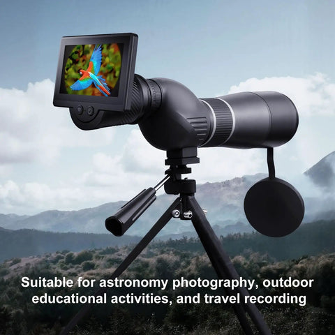 WiFi Digital Eyepiece For Telescopes With 4.3 Inch HD Screen And 1080P Real Time Imaging, mounted on outdoor telescope.