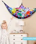 Cozy Plush Toy Hammock With LED Light Kid Friendly Net Storage Organizer for stuffed animals in a playroom wall corner