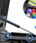 Two Pack Deck Box Hydraulic Hinge Replacement Kit with installed hinge, showing balls stored inside deck box lid