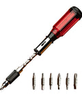9.75 Inch Yankee Screwdriver Hand Drill Pin Vise With 7 Double Sided Bits Rotating Barrel Hex Chuck And 3 Position Lock Spiral In Or Spiral Out Non Electric Manual Tool By Kings County Tools, showing bits and drill.