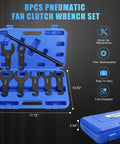 8 Piece Pneumatic Fan Clutch Wrench Set For Auto Repair With Beefy Heavy Duty 7 Driving Wrenches Including 22Mm 32Mm 36Mm 40Mm 47Mm 48Mm 51Mm To Fasten Or Loosen Fan Clutch And Water Pump Nuts Universal Fit For Most Car Brands.