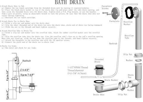 Instruction diagram for installing Straight Up Premium Bathtub Drain Kit With Golden Overflow Tube Assembly.