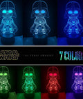 Totally Rad 3D Illusion Star Wars Night Light featuring Darth Vader in 7 colors with LED uplights, perfect kids' room decor.