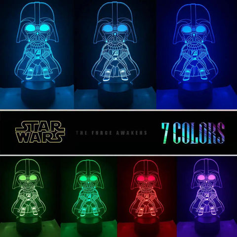 Totally Rad 3D Illusion Star Wars Night Light featuring Darth Vader in 7 colors with LED uplights, perfect kids' room decor.