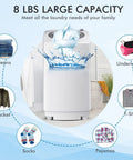 8 Pounds Compact Laundry Washer Spin Dryer Combo With Led Display showing various clothes for easy laundry needs.