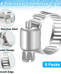 Close-up of 304 stainless steel hose clamps with buckle design in an 8-pack, for Three Eighths Inch Self Sinking Aeration Hose Kit.