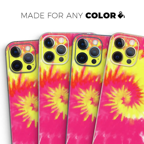 Full Body Skin Decal Wrap Kit For IPhone 11 Spiral Tie Dye V2 in vibrant yellow and pink design