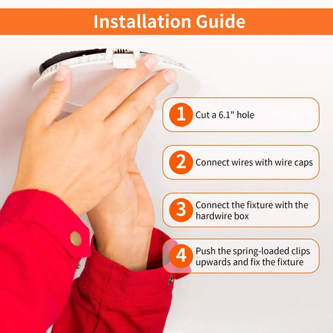Installation guide for No Sweat 4 Pack Of 6 Inch Ic Rated Led Recessed Can Lights, showcasing wiring and fixture setup.