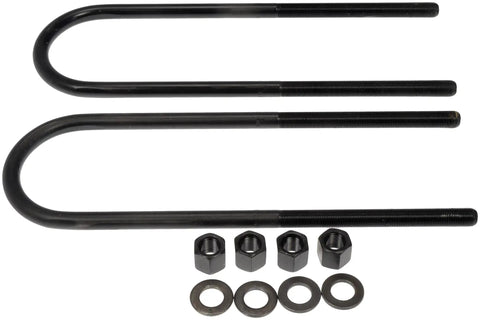 Rear Leaf Spring Axle U Bolt Kit For Ford Models Beefy Heavy Duty Hardware, two U-bolts with nuts and washers, black steel finish.