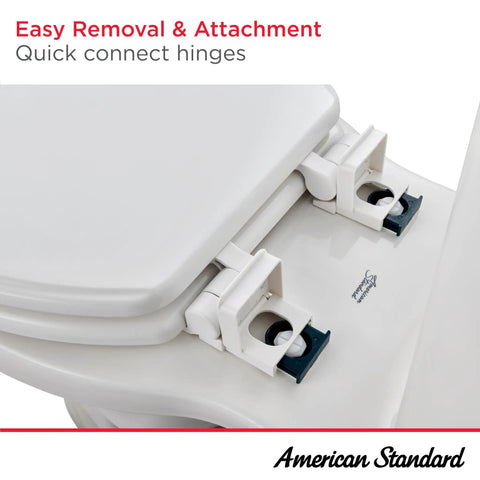 Champion Round Toilet Seat With Soft Close Quiet Lid For Nighttime Use Kid Safe Slow Close Feature White Easy Clean Surface And Durable Comfort hinges close-up