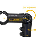 Adjustable Riser Handlebar Stem For Mountain And Road Bikes 110mm Extension Forged Alloy Construction showing 0 to 90 degree tilt
