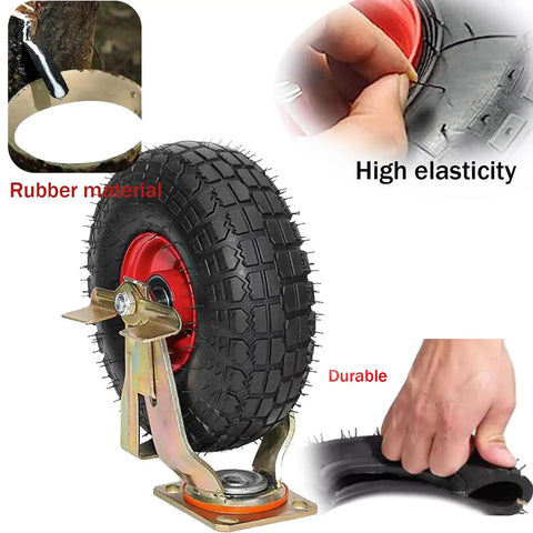 2 Pack Heavy Duty Rubber Trolley Castors With Smooth Rollin Pneumatic Air Caster Wheels And Secure Brake Lock Swivel Action on steel plate