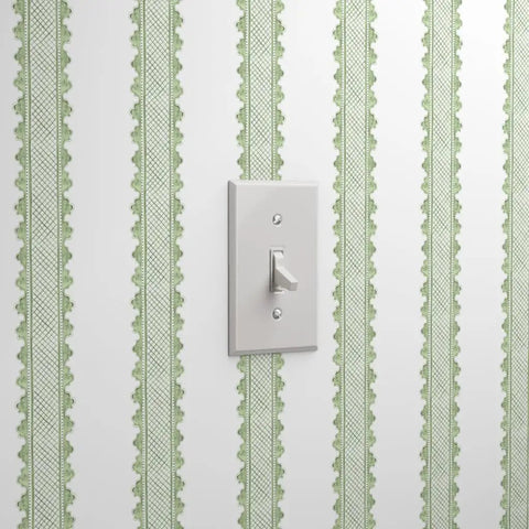 Kickin Green Stripe Textured Vinyl Wallpaper With Rock Solid Durability For Commercial And Home Spaces Custom Printed showing light switch.