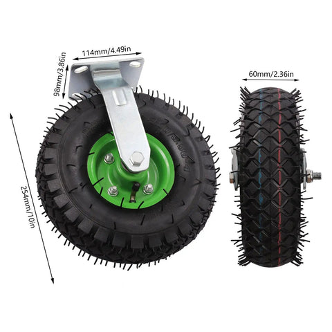 10 Inch Heavy Duty Pneumatic Casters featuring smooth cruising black rubber air tires and galvanized metal mount.