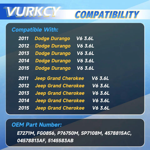 Compatibility chart for Electric Fuel Pump Module Assembly With Sending Unit for 2011-2015 Durango and Cherokee V6 3.6L